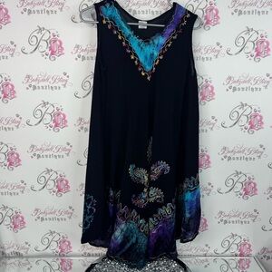 Shoreline dress flowy tie dye embroidered one size Black and Purple Boho Dress